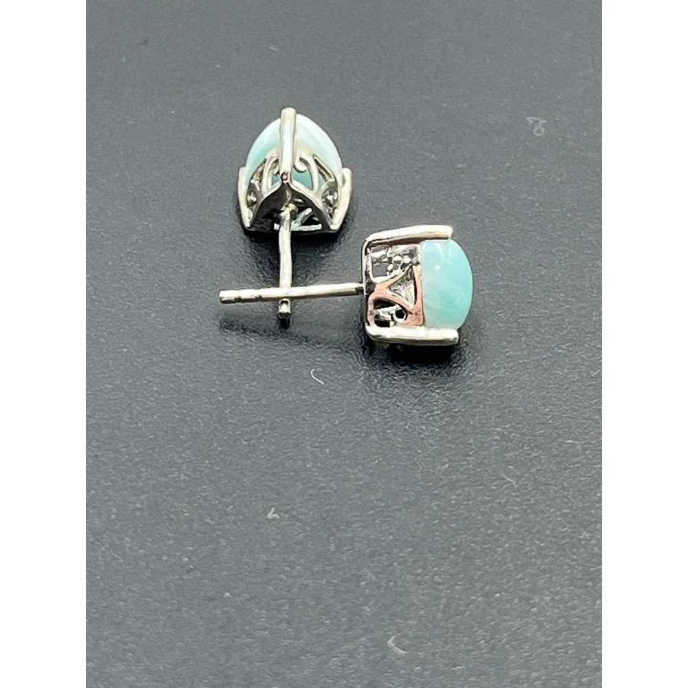 Sterling Silver Ocean Blue Larimar Rounded Triangular Prong‎ Stud Earrings